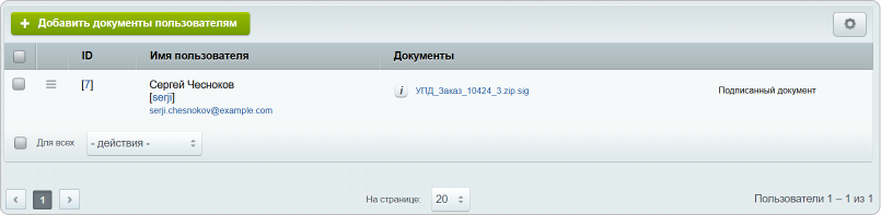 Список документов, привязанных к пользователям