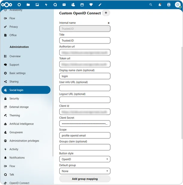 Параметры подключения